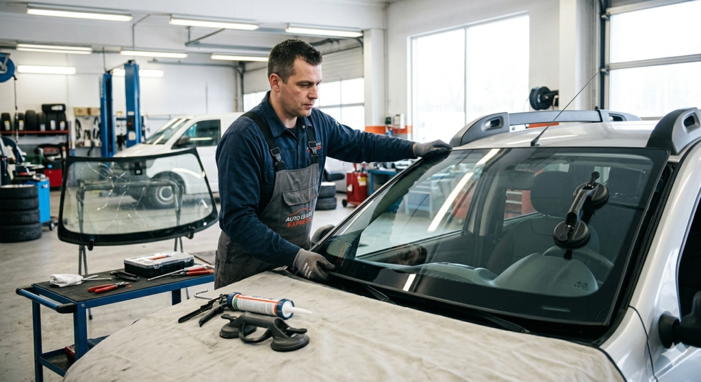 Changement de parebrise par un garagiste au garage defranoux à Gerardmer